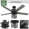 image:imageHunter  Astwood II Indoor Ceiling Fan With Light Remote 52inch Casualstyle 4speed WhisperWind Motor Ceiling Fans for living rooms bedrooms home offices kitchens Matte BlackMatte Black