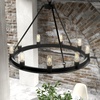 image:imageHunter  Saddlewood 9light Natural Black Iron Large Chandelier Dimmable Casual Style Wagon Wheel Shaped for Bedrooms Kitchens Dining Living Rooms  19030