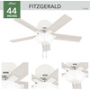 image:imageHunter 44 inch Indoor Ceiling Fan with LED Light  Low Profile Flush Mount White Ceiling Fan with Pull Chain For Bedroom Living Room or Kitchen No Remote 5 Blades  Fitzgerald 51588 Matte White  with LED Light Low Profile Flush Mount 5 Blades For Bedroom Living Room Kitchen 51588Matte White