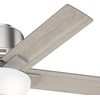 image:imageHunter 44 inch Indoor Ceiling Fan with LED Light  Low Profile Flush Mount White Ceiling Fan with Pull Chain For Bedroom Living Room or Kitchen No Remote 5 Blades  Fitzgerald 51588 Matte White  with LED Light Low Profile Flush Mount 5 Blades For Bedroom Living Room Kitchen 51588Brushed Nickel