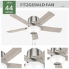 image:imageHunter 44 inch Indoor Ceiling Fan with LED Light  Low Profile Flush Mount White Ceiling Fan with Pull Chain For Bedroom Living Room or Kitchen No Remote 5 Blades  Fitzgerald 51588 Matte White  with LED Light Low Profile Flush Mount 5 Blades For Bedroom Living Room Kitchen 51588Brushed Nickel