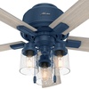 image:imageHunter 44 inch Indoor Ceiling Fan with LED Lights  Ceiling Fan with Pull Chain For Bedroom Living Room or Kitchen Low Profile Flush Mount No Remote 5 Blades  Hartland 50653 Matte SilverIndigo Blue