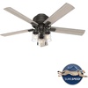 image:imageHunter 44 inch Indoor Ceiling Fan with LED Lights  Ceiling Fan with Pull Chain For Bedroom Living Room or Kitchen Low Profile Flush Mount No Remote 5 Blades  Hartland 50653 Matte SilverNoble Bronze