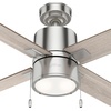 image:imageHunter 52 inch Beck Fresh White Ceiling Fan with LED Light Kit and Pull Chain  Standard Mount Pull Chain 4 Blades For Bedroom Living Room Kitchen 51744Brushed Nickel