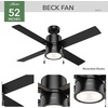image:imageHunter 52 inch Beck Fresh White Ceiling Fan with LED Light Kit and Pull Chain  Standard Mount Pull Chain 4 Blades For Bedroom Living Room Kitchen 51744Matte Black