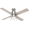 image:imageHunter 52 inch Beck Fresh White Ceiling Fan with LED Light Kit and Pull Chain  Standard Mount Pull Chain 4 Blades For Bedroom Living Room Kitchen 51744Brushed Nickel