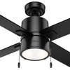 image:imageHunter 52 inch Beck Fresh White Ceiling Fan with LED Light Kit and Pull Chain  Standard Mount Pull Chain 4 Blades For Bedroom Living Room Kitchen 51744Matte Black