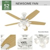 image:imageHunter 52 inch Indoor Ceiling Fan with LED Lights  Ceiling Fan with Pull Chain For Bedroom or Living Room Standard Mount No Remote 5 Blades Includes Bulbs  Newsome 53318 Brushed Nickel  with LED Lights Standard Mount 5 Blades For Bedroom Living Room Includes Bulbs 53318Fresh White