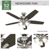 image:imageHunter 52 inch Indoor Ceiling Fan with LED Lights  Ceiling Fan with Pull Chain For Bedroom or Living Room Standard Mount No Remote 5 Blades Includes Bulbs  Newsome 53318 Brushed Nickel  with LED Lights Standard Mount 5 Blades For Bedroom Living Room Includes Bulbs 53318Brushed Nickel