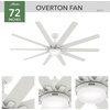 image:imageHunter 60 inch Outdoor or Indoor Ceiling Fan with LED Light  Ceiling Fan with Wall Control For Patio Garage or Porch Quiet Standard Mount 10 Blades  Overton 50719 Matte Nickel  with LED Light Standard Mount Wall Control Quiet 10 Blades For Patio Porch Garage 50719Matte White