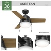 image:imageHunter Aker Indoor Ceiling Fan Modern Small 36 inch Fresh White  with LED Light and Pull Chain Standard Mount Quiet 3 Blades For Bedroom Home Office Laundry Room 59301Matte Black