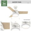 image:imageHunter Aker Indoor Ceiling Fan Modern Small 36 inch Fresh White  with LED Light and Pull Chain Standard Mount Quiet 3 Blades For Bedroom Home Office Laundry Room 59301Fresh White