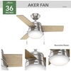 image:imageHunter Aker Indoor Ceiling Fan Modern Small 36 inch Fresh White  with LED Light and Pull Chain Standard Mount Quiet 3 Blades For Bedroom Home Office Laundry Room 59301Brushed Nickel