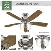 image:imageHunter Amberlin Indoor Ceiling Fan Pull Chain 52 inch Brushed Nickel  with LED Lights Standard Mount 5 Blades For Bedroom Living Room Includes Bulbs 53216Brushed Nickel Finish