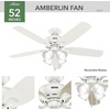 image:imageHunter Amberlin Indoor Ceiling Fan Pull Chain 52 inch Brushed Nickel  with LED Lights Standard Mount 5 Blades For Bedroom Living Room Includes Bulbs 53216Fresh White finish