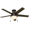 image:imageHunter Anslee Indoor Ceiling Fan with LED Light 46 inch Fresh White  Low Profile Mount Pull Chain 5 Blades For Bedroom Living Room Kitchen 59269Brown