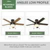 image:imageHunter Anslee Indoor Ceiling Fan with LED Light 46 inch Fresh White  Low Profile Mount Pull Chain 5 Blades For Bedroom Living Room Kitchen 59269Brown