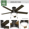 image:imageHunter Anslee Indoor Ceiling Fan with LED Light 46 inch Fresh White  Low Profile Mount Pull Chain 5 Blades For Bedroom Living Room Kitchen 59269Brown