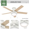 image:imageHunter Anslee Indoor Ceiling Fan with LED Light 46 inch Fresh White  Low Profile Mount Pull Chain 5 Blades For Bedroom Living Room Kitchen 59269White