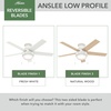 image:imageHunter Anslee Indoor Ceiling Fan with LED Light 46 inch Fresh White  Low Profile Mount Pull Chain 5 Blades For Bedroom Living Room Kitchen 59269White