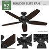 image:imageHunter Builder Elite Outdoor or Indoor Ceiling Fan 52 inch Matte Black  No Light Standard Mount Pull Chain 5 Blades For Living Room Patio Porch 53294Matte Black