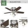 image:imageHunter Builder Indoor Ceiling Fan with LED Lights 52 inch New Bronze  Low Profile Flush Mount Pull Chain 5 Blades For Bedroom Living Room Kitchen 53327Brushed Nickel