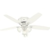 image:imageHunter Builder Indoor Ceiling Fan with LED Lights 52 inch New Bronze  Low Profile Flush Mount Pull Chain 5 Blades For Bedroom Living Room Kitchen 53327Snow White