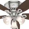 image:imageHunter Builder Indoor Ceiling Fan with LED Lights 52 inch New Bronze  Low Profile Flush Mount Pull Chain 5 Blades For Bedroom Living Room Kitchen 53327Brushed Nickel  Brazilian Cherry