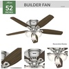 image:imageHunter Builder Indoor Ceiling Fan with LED Lights 52 inch New Bronze  Low Profile Flush Mount Pull Chain 5 Blades For Bedroom Living Room Kitchen 53327Brushed Nickel  Brazilian Cherry