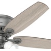 image:imageHunter Builder Indoor Ceiling Fan with LED Lights 52 inch New Bronze  Low Profile Flush Mount Pull Chain 5 Blades For Bedroom Living Room Kitchen 53327Matte Silver