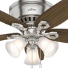 image:imageHunter Builder Indoor Ceiling Fan with LED Lights 52 inch New Bronze  Low Profile Flush Mount Pull Chain 5 Blades For Bedroom Living Room Kitchen 53327Brushed Nickel