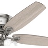 image:imageHunter Builder Indoor Ceiling Fan with LED Lights 52 inch New Bronze  Low Profile Flush Mount Pull Chain 5 Blades For Bedroom Living Room Kitchen 53327Brushed Nickel  Light Grey Oak