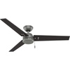 image:imageHunter Cassius Outdoor or Indoor Ceiling Fan 52 inch Matte Silver  No Light Standard Mount Pull Chain 3 Blades For Living Room Patio Porch Garage 59262Matte Silver
