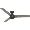 image:imageHunter Cassius Outdoor or Indoor Ceiling Fan 52 inch Matte Silver  No Light Standard Mount Pull Chain 3 Blades For Living Room Patio Porch Garage 59262Matte Black
