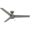 image:imageHunter Cassius Outdoor or Indoor Ceiling Fan 52 inch Matte Silver  No Light Standard Mount Pull Chain 3 Blades For Living Room Patio Porch Garage 59262Matte Silver