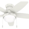 image:imageHunter Fan 44 inch Low Profile Fresh White Finish IndoorOutdoor Ceiling Fan with LED Light Kit and Pull Chain Renewed