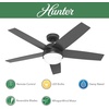 image:imageHunter Fan 52 inch Ceiling Fan with Lights and Remote Control Matte Black Reversible Blades IndoorOutdoor Ceiling Fan for Kitchen Bedroom Living Room Renewed