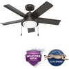 image:imageHunter Fan Company 51440 Seawall Ceiling Fan 44 Matte Silver  WeatherMax coastal design for outdoor spaces SureSpeed high velocity airflow LED light and pull chain controlNoble Bronze