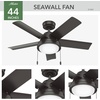 image:imageHunter Fan Company 51440 Seawall Ceiling Fan 44 Matte Silver  WeatherMax coastal design for outdoor spaces SureSpeed high velocity airflow LED light and pull chain controlNoble Bronze