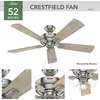 image:imageHunter Fan Company 52534 52 inch Crestfield HunterExpress Easy Install Matte Silver Ceiling Fan with LED Light Kit and Pull Chain  with LED Lights and Pull Chain Standard Mount For Bedroom Living Room Kitchen 35 inch Downrod 52534Brushed Nickel