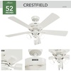 image:imageHunter Fan Company 52534 52 inch Crestfield HunterExpress Easy Install Matte Silver Ceiling Fan with LED Light Kit and Pull Chain  with LED Lights and Pull Chain Standard Mount For Bedroom Living Room Kitchen 35 inch Downrod 52534Fresh White