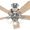 image:imageHunter Fan Company 52534 52 inch Crestfield HunterExpress Easy Install Matte Silver Ceiling Fan with LED Light Kit and Pull Chain  with LED Lights and Pull Chain Standard Mount For Bedroom Living Room Kitchen 35 inch Downrod 52534Brushed Nickel