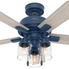 image:imageHunter Hartland Indoor Ceiling Fan with LED Lights 52 inch Matte Black  Standard Mount Pull Chain 5 Blades For Bedroom Living Room Kitchen 51745Indigo Blue