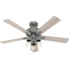 image:imageHunter Hartland Indoor Ceiling Fan with LED Lights 52 inch Matte Black  Standard Mount Pull Chain 5 Blades For Bedroom Living Room Kitchen 51745Matte Silver