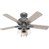 image:imageHunter Hartland Indoor Ceiling Fan with LED Lights 52 inch Matte Black  Standard Mount Pull Chain 5 Blades For Bedroom Living Room Kitchen 51745Matte Silver
