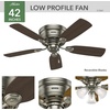 image:imageHunter Low Profile IV Indoor Ceiling Fan No Light 42 inch New Bronze  Low Profile Flush Mount Pull Chain 5 Blades For Bedroom Living Room Kitchen 51061Antique Pewter