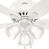 image:imageHunter Newsome Indoor Ceiling Fan with LED Lights 42 inch Matte Black  Low Profile Flush Mount Pull Chain 5 Blades For Bedroom Living Room 52393Fresh White