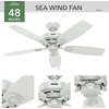 image:imageHunter Sea Wind Outdoor or Indoor Ceiling Fan 48 inch Matte Black  No Light Low Profile Flush Mount 5 Blades For Living Room Patio Porch Garage 53118White