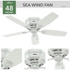 image:imageHunter Sea Wind Outdoor or Indoor Ceiling Fan 48 inch Matte Black  No Light Low Profile Flush Mount 5 Blades For Living Room Patio Porch Garage 53118White Finish