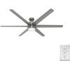 image:imageHunter Solaria Outdoor or Indoor Ceiling Fan Quiet 72 inch Fresh White  with LED Light Standard Mount Wall Control 6 Blades For Patio Porch Garage 51477Matte Silver